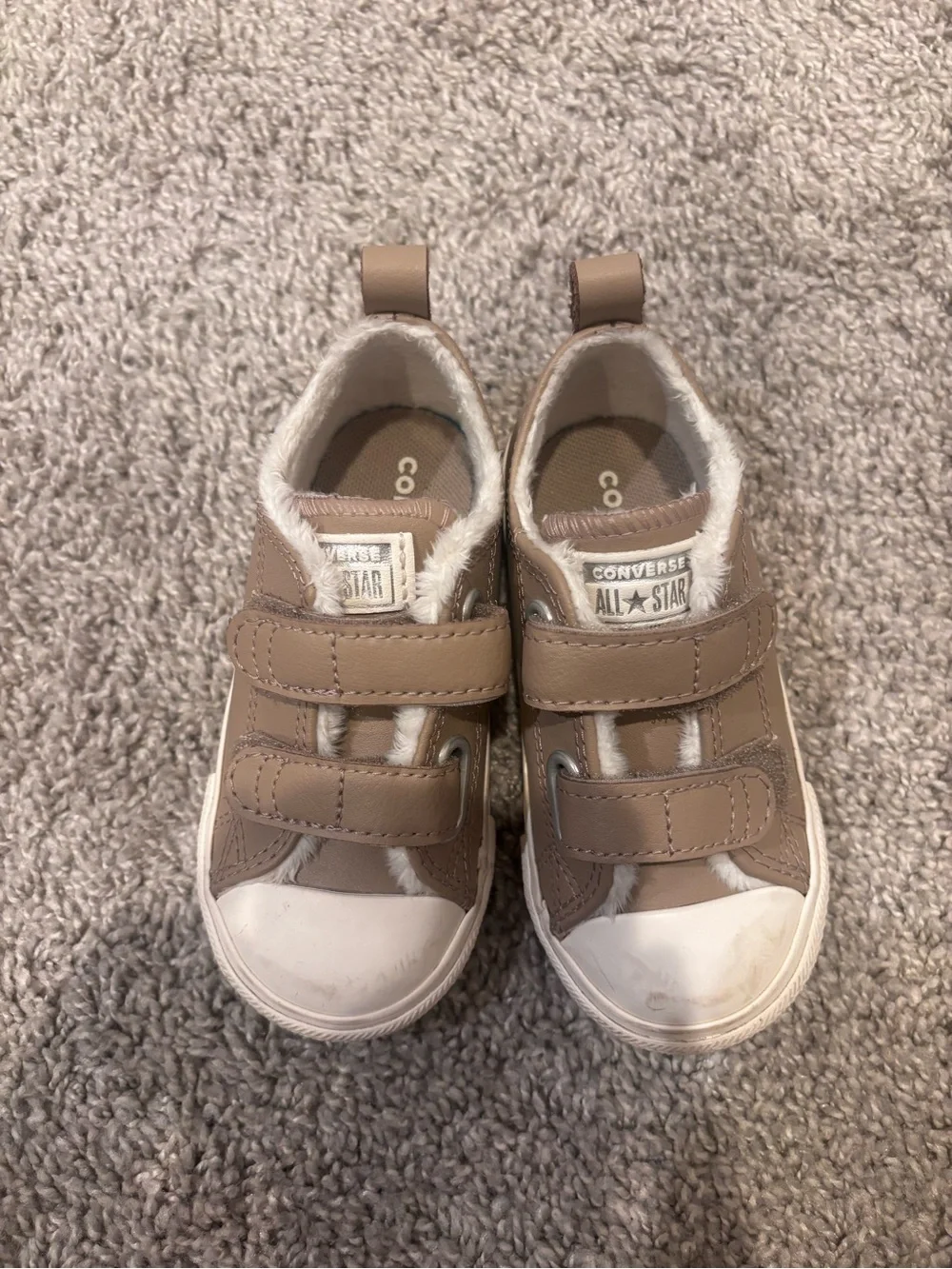 Converse Kids' Tan Faux-Fur Velcro Sneakers